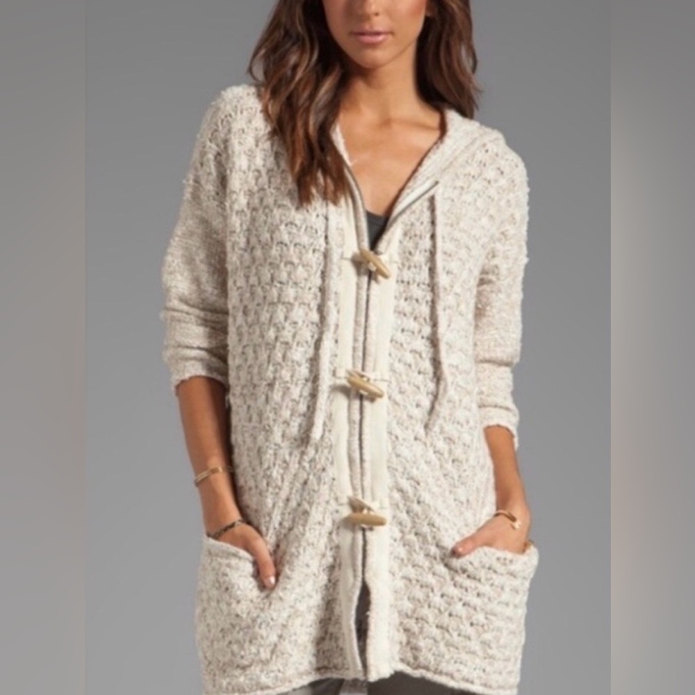 Free People | Women’s tan/cream Turn Up The Sun hooded toggle sweater coat Sz XS - Picture 4 of 17